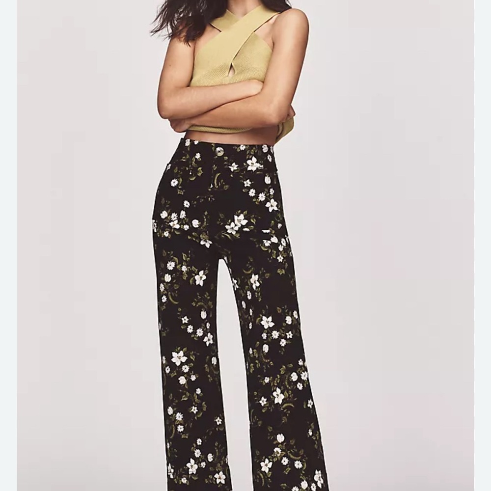 Maeve Black Floral Wide-Leg Cropped Trousers - Picture 7 of 7
